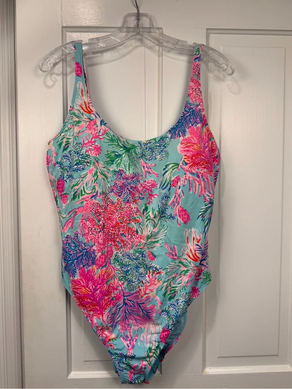 Lilly Pulitzer Mint Green One-Piece Swimsuit with Pink & Blue Floral Print
